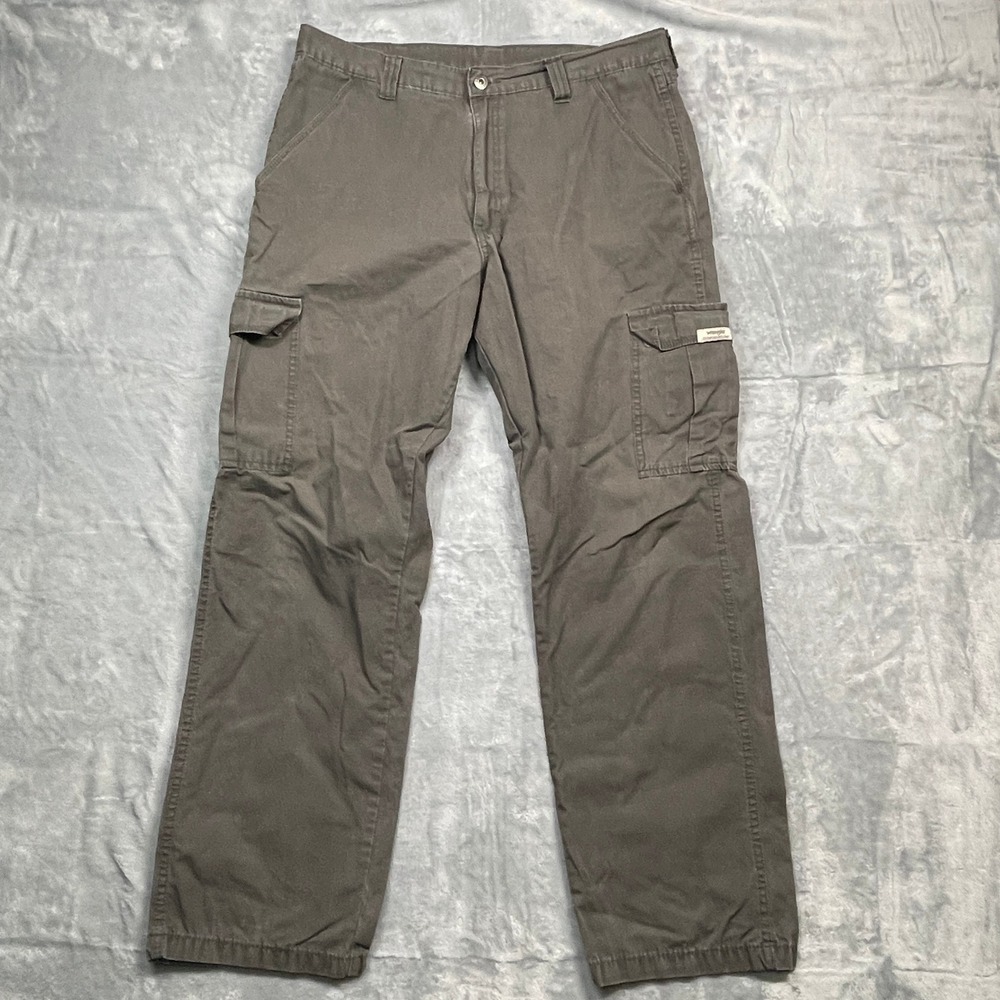 Wrangler Men Cargo Pants Gray‎ Relaxed Fit Work Utility Size 36x32